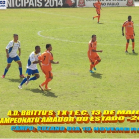 CAMPEONATO AMADOR DO ESTADO -2104 - FPF - AD. BRITTU'S PERDE EM BRAGANÇA PAULISTA (4 X 0)  1º JOGO DA SEMIFINAL